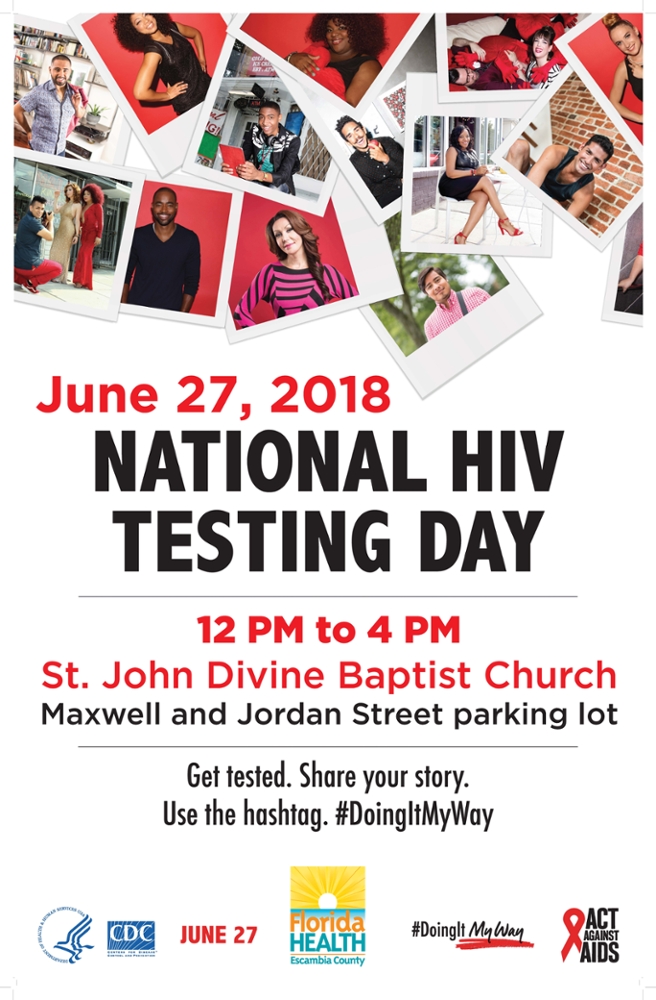 National HIV Testing Day June 27, 2018. 12 PM to 4 PM St. John Divine Baptist Church Maxwell and Jordan Street parking lot