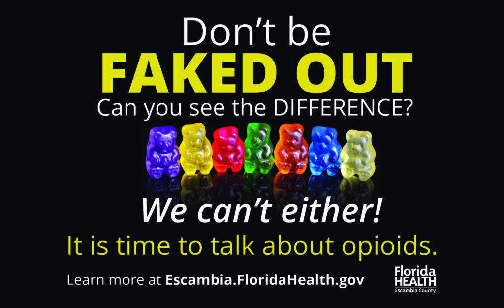 Flyer about being able to tell the difference between candy with opioids inside, and those without opioids.
