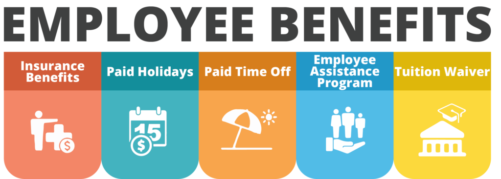 Employee Benefits: insurance benefits, paid holidays, paid time off, employee assistance program, and tuition waiver.
